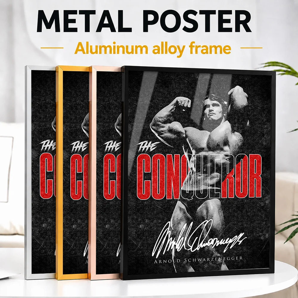 Arnold Schwarzenegger The Conqueror Framed Metal Print Personalized Photographic Wall Art For Workout Room, Weightlifter Gift