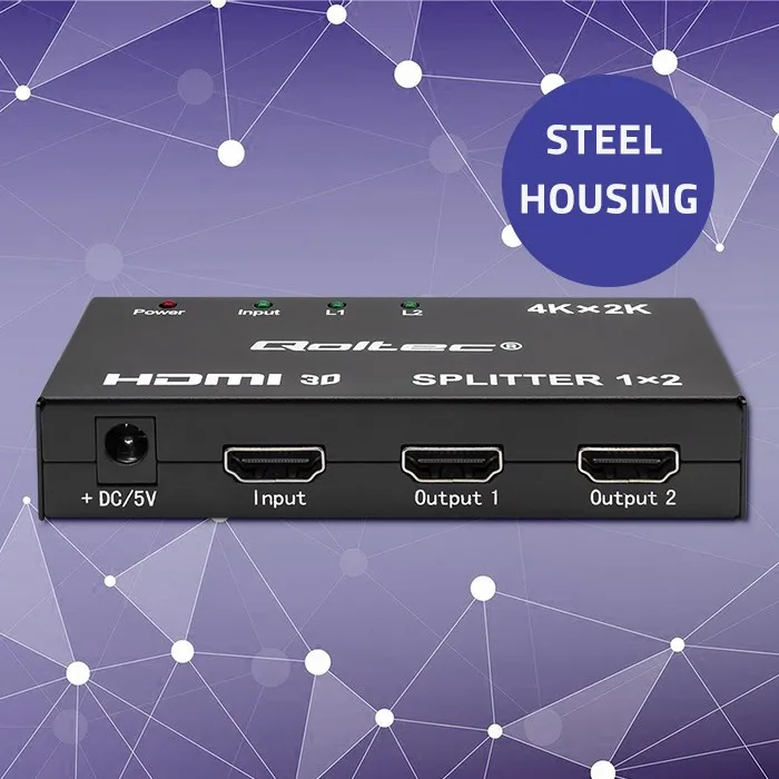 Qoltec actieve splitter, 2 x HDMI, 4K x 2K. |     3,4 Gb/s |     Hoge stabiliteit
