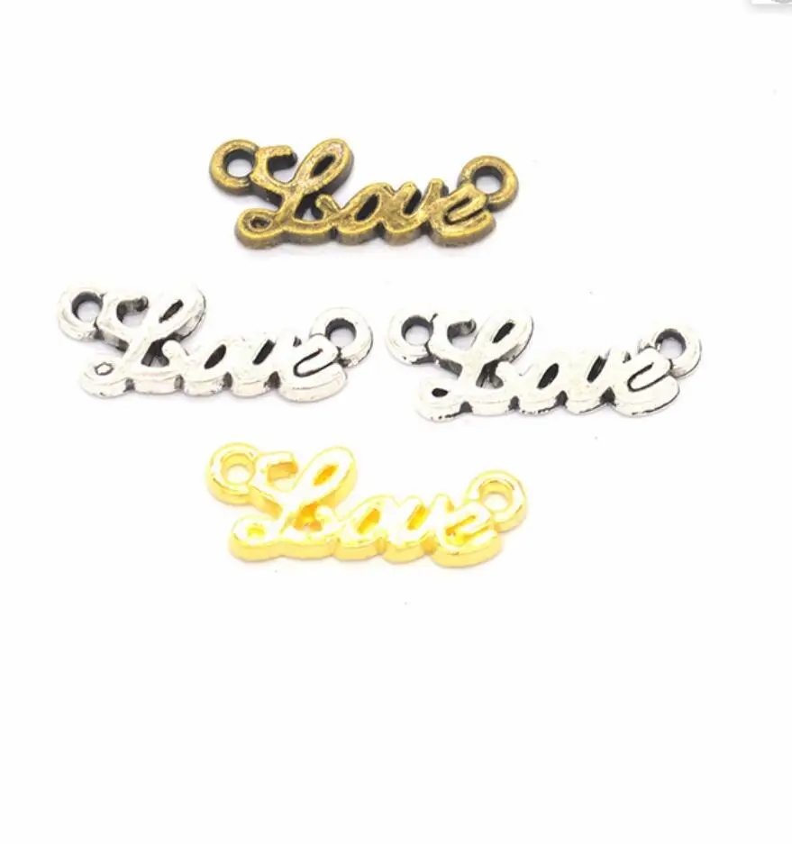 100pcs Gold Color Letters Love Connectors Charms for DIY Making Bracelets Necklaces Handamde Jewelry Accessories 20*8mm F0483