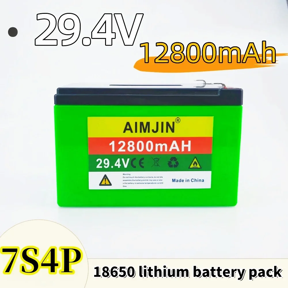 29.4V 12.8AH rechargeable lithium battery pack 18650 7S4P built-in high current 20A for electric vehicle spray battery+2A charge
