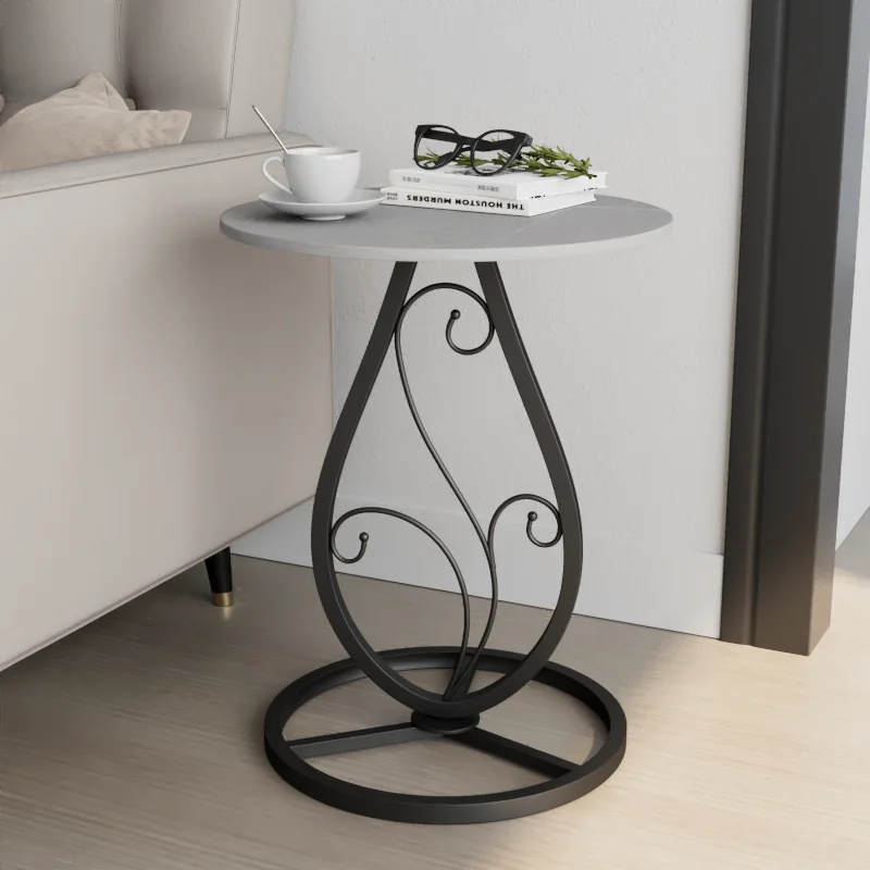 

Modern Simple Wrought Iron Corner Mesa Living Room Bedroom Bedside Side Cabinet Small House Stone Slab Metal Round Coffee Table