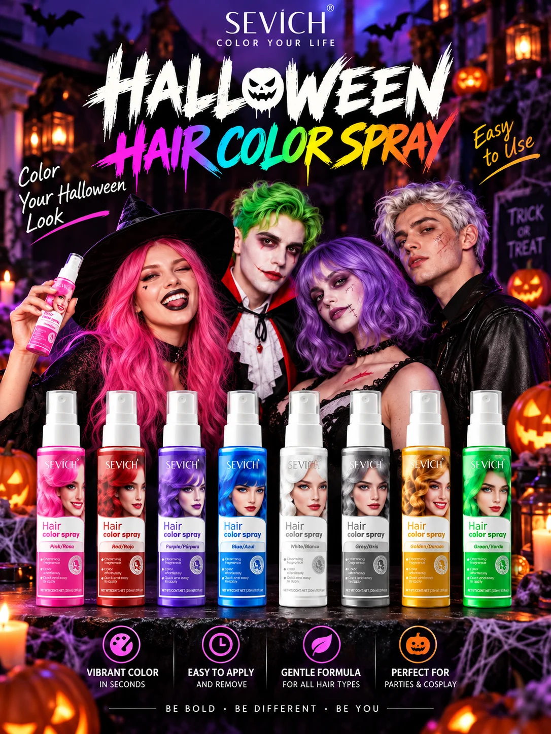 Waschbarer Temporärer Haarfärbespray 30ml 8 Farben Schnelltrocknende Haarfarbe für DIY Halloween Cosplay Party Festival Einmaliges Styling