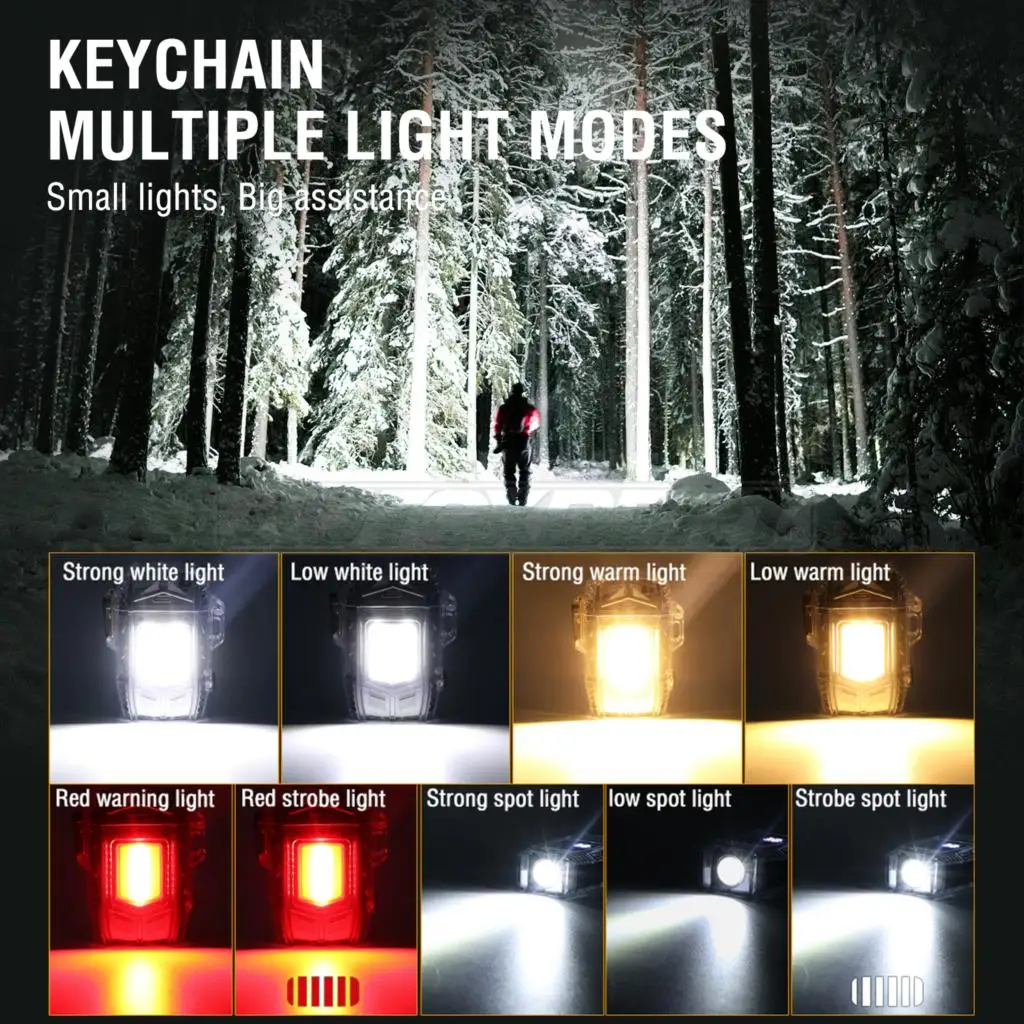 LED Small Torch Keyring Mini Rechargeable Flashlights 11-Kinds Multifunctional Camping Lights Accessorios Outdoor Hiking Type-C