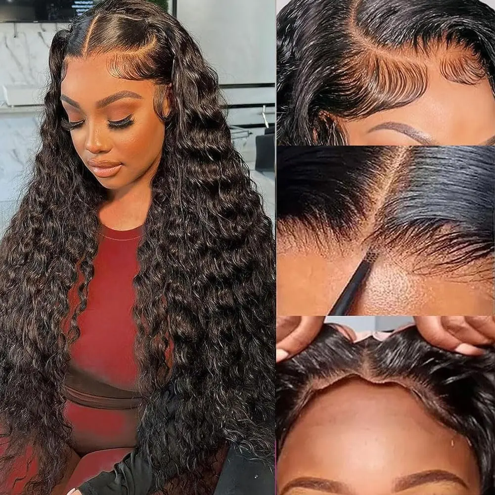 Rosabeauty 13X6 Deep Wave Lace Front Wig 13x4 Lace Front Human Hair Wig Prebleached Curly Wig 250 Density