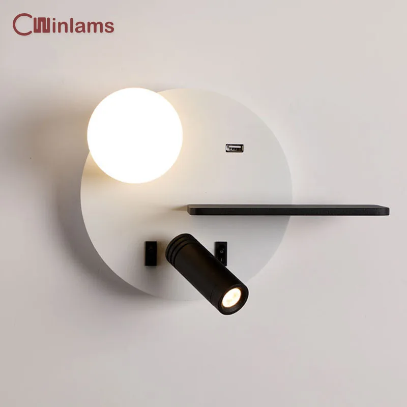 

Led Wall Lamp Up And Down Indoor USB for Mobile Phone Charge Living Bedside Reading Bedroom Modern Art Lights With On-Off Keys