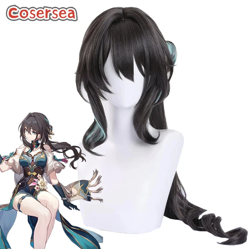 

Парики для косплея косерсе Руан Мэй, термостойкие синтетические волосы для косплея, черные смешанные зеленые, 75 см, Honkai: Star Rail Руан Мэй