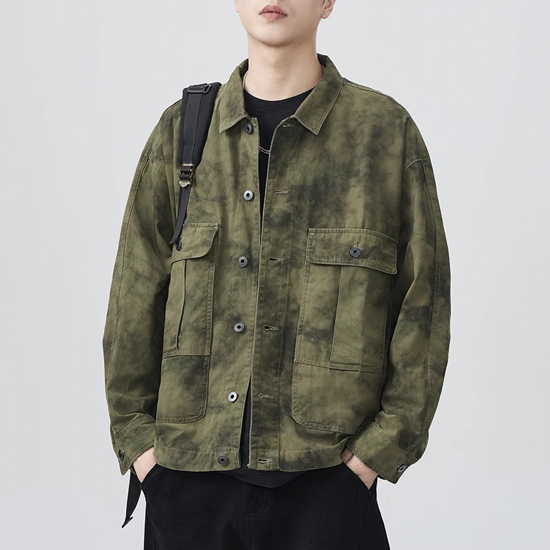 Spring and Autumn Men's printed tie-dye shirt jacket Casual American multi-purpose shirt and jacket for men Fashionable colors
