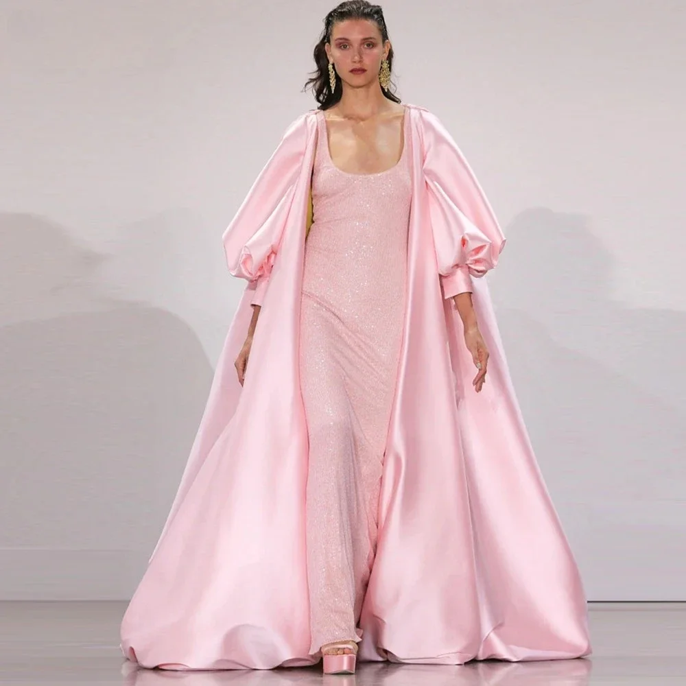 Veste de mariage rose à manches longues, Cape longue, manteau en Satin pour femmes Chic, enveloppe charmante