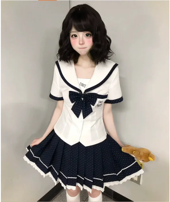 

Original Wave Point Sailor Uniform Set JK Uniform Summer Japanese Student Girls Sailor Uniform Set