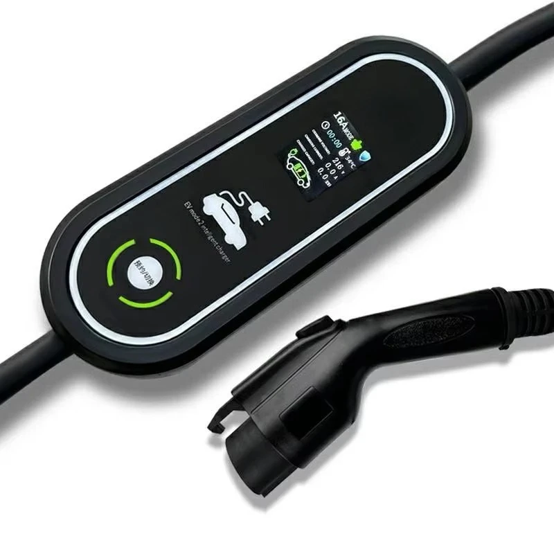 Custom J1772/type1 3.5 kw Portable 32 A charging pile 10 meters cable large screen EV charger