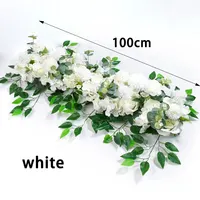 100cm Luxury White Rose Artificial Flower Row Wedding Table Centerpiece Flowers Backdrop Wall Arches Decor Party Stage Floral 6