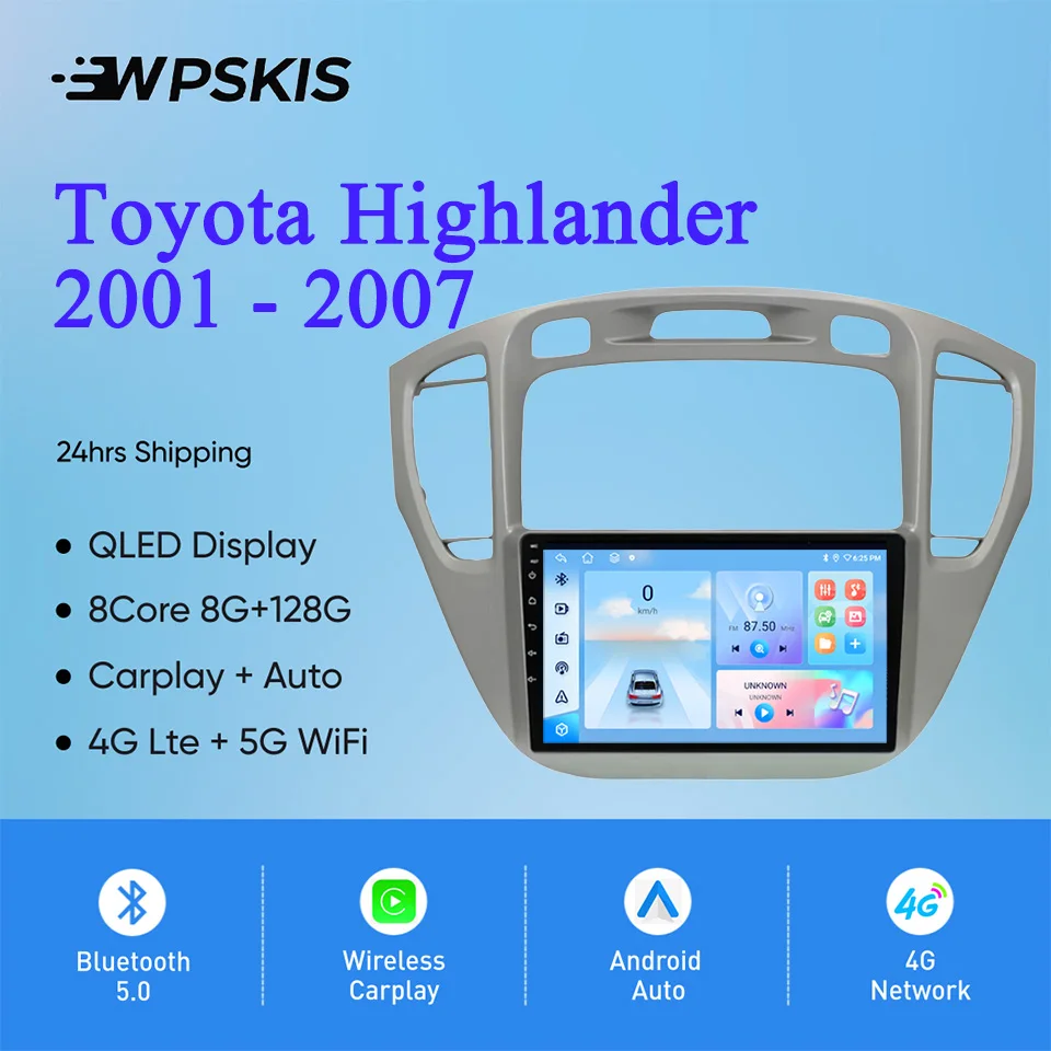 

Android 14 8G+128G Car Autoradio For Toyota Highlander 2001 - 2007 Auto Video Audio DVD Player GPS Navigation HU 4G Lte WiFi RDS