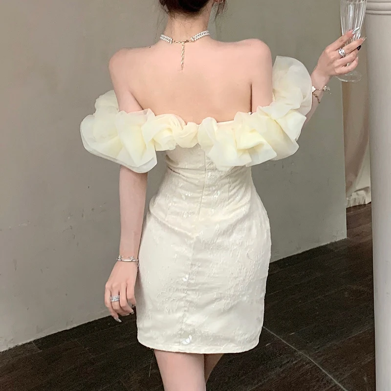 Vestido rosa con hombros descubiertos, minivestido ajustado de cintura alta, vestidos de fiesta sexys de moda de Color sólido para mujer