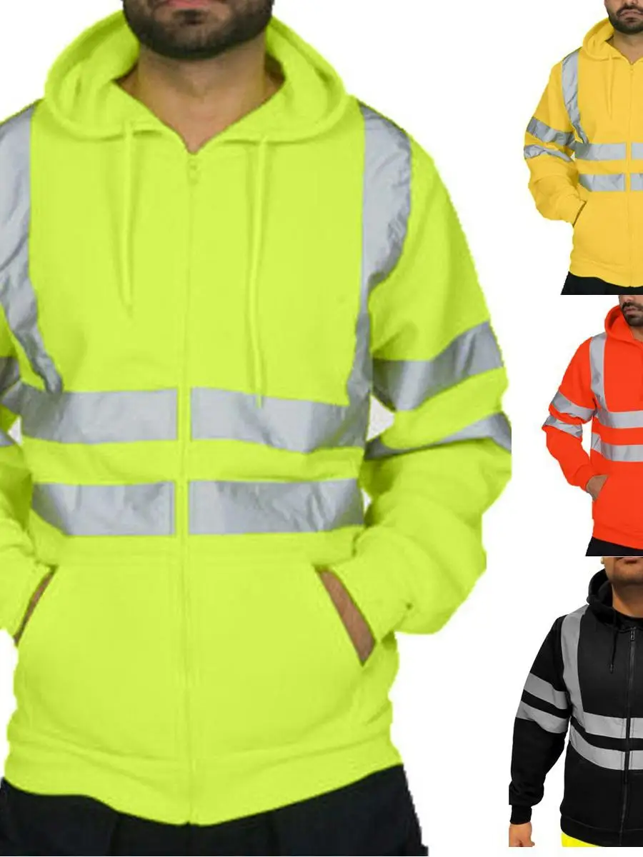 

Men's Outdoor Fce Lined Hoodie Workwear Reflective Thermal Cotton Blend Cloth School orm Sle Autumn Season Faion