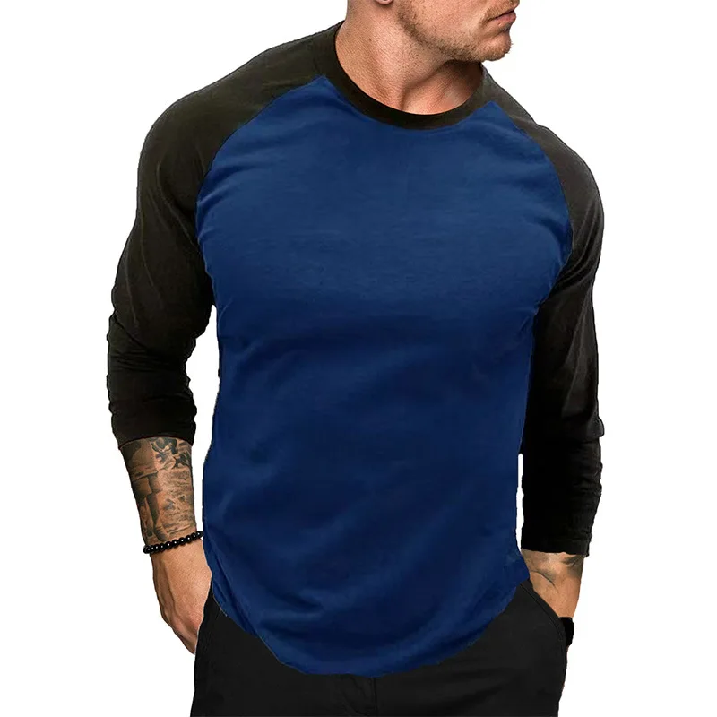 Men's casual crewneck T-shirt men's loose breathable large size long sleeve base shirt men's pullover with rotator sleeve top