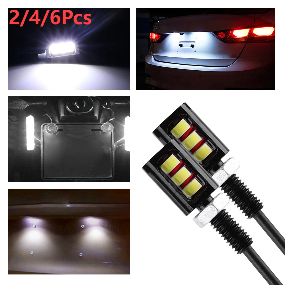 2-6Pcs LED Car Motorcycle License Number Plate Lights Lamp Auto Tail Front Screw Bolt Bulbs Lamps Light Source 12V 5730 SMD