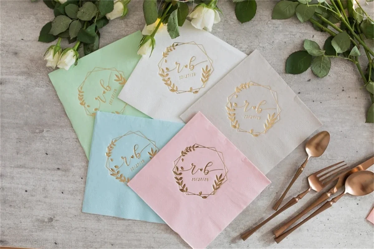 

50 PCS Custom wedding Napkins, Gold foil, Custom Napkins, napkins for wedding, Monogramed Napkins, cocktail napkins, Beverage Na