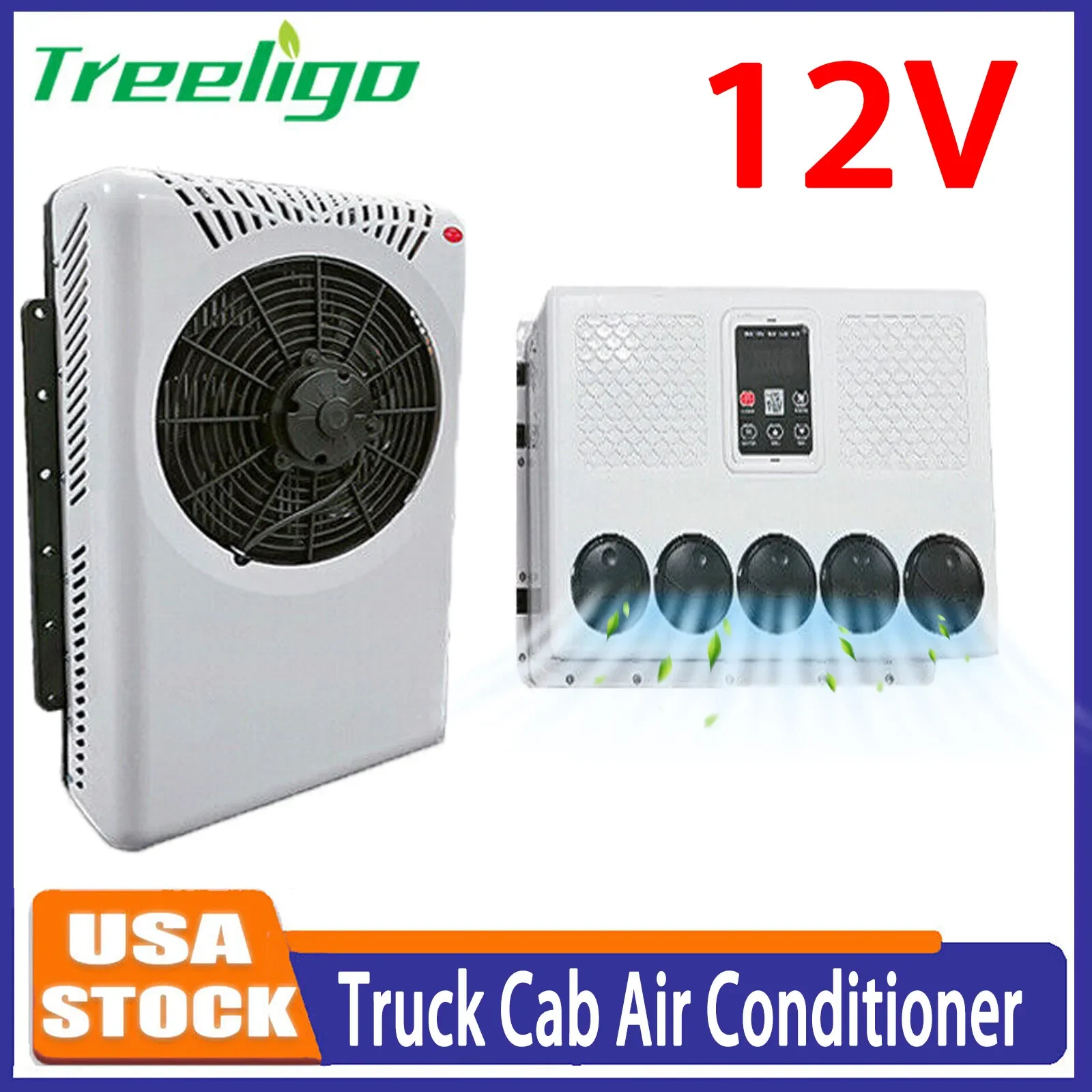 

Treeligo 12V/24V Car Parking Air Conditioner 10500btu electrical Split Air AC Unit For RV Truck Tractors Van Motorhome Camper