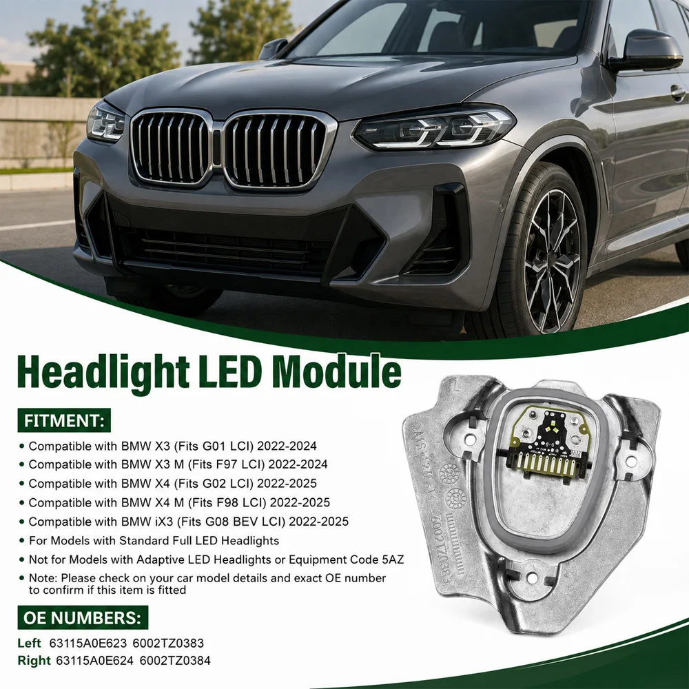 1 Pcs For BMW X3 X4 iX3 2022 2023 2024 Headlight LED Module 63115A0E623 63115A0E624 6002TZ0383 6002TZ0384 Aluminum Alloy