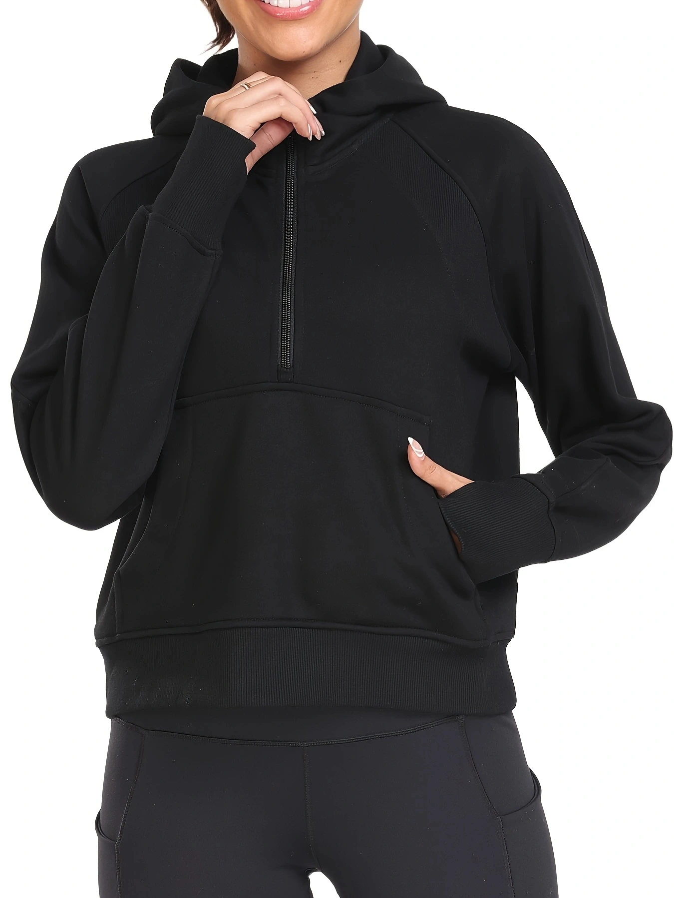 

Весенние женские толстовки на молнии 1/2, пуловер на молнии, свободные толстовки, укороченные топы с длинными рукавами и карманами для большого пальца