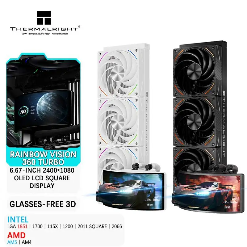 

Thermalright RAINBOW VISION 360 TURBO Универсальный 360 мм Водяное охлаждение 6,67-дюймовый OLED-экран Обнаженный глаз Поддержка 3D-видения LGA1851