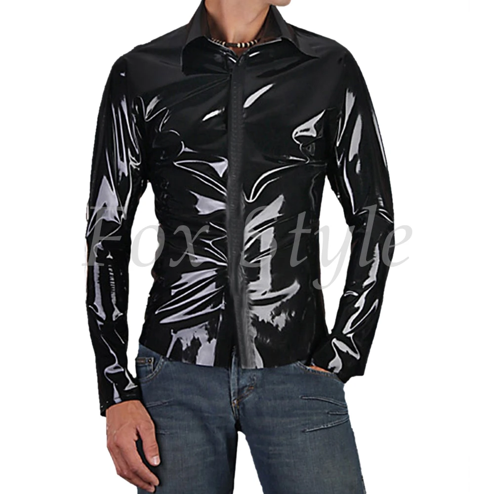 New fashionable latex shirt for men with hidden zip