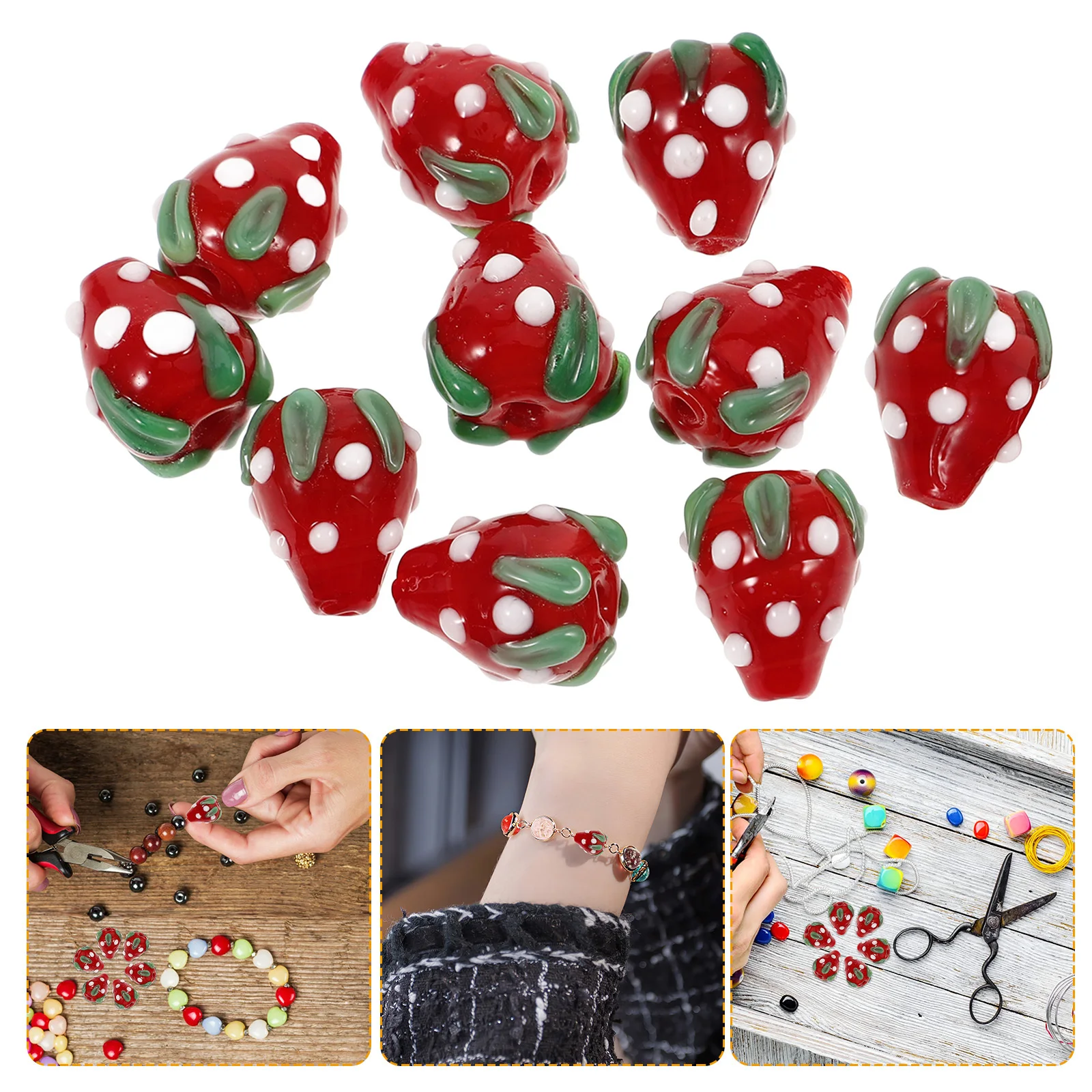 10Pcs Small Plastic Strawberry Spacer Beads DIY Jewelry Accessories Loose Beads for Craft Making Bracelet Necklace Materials