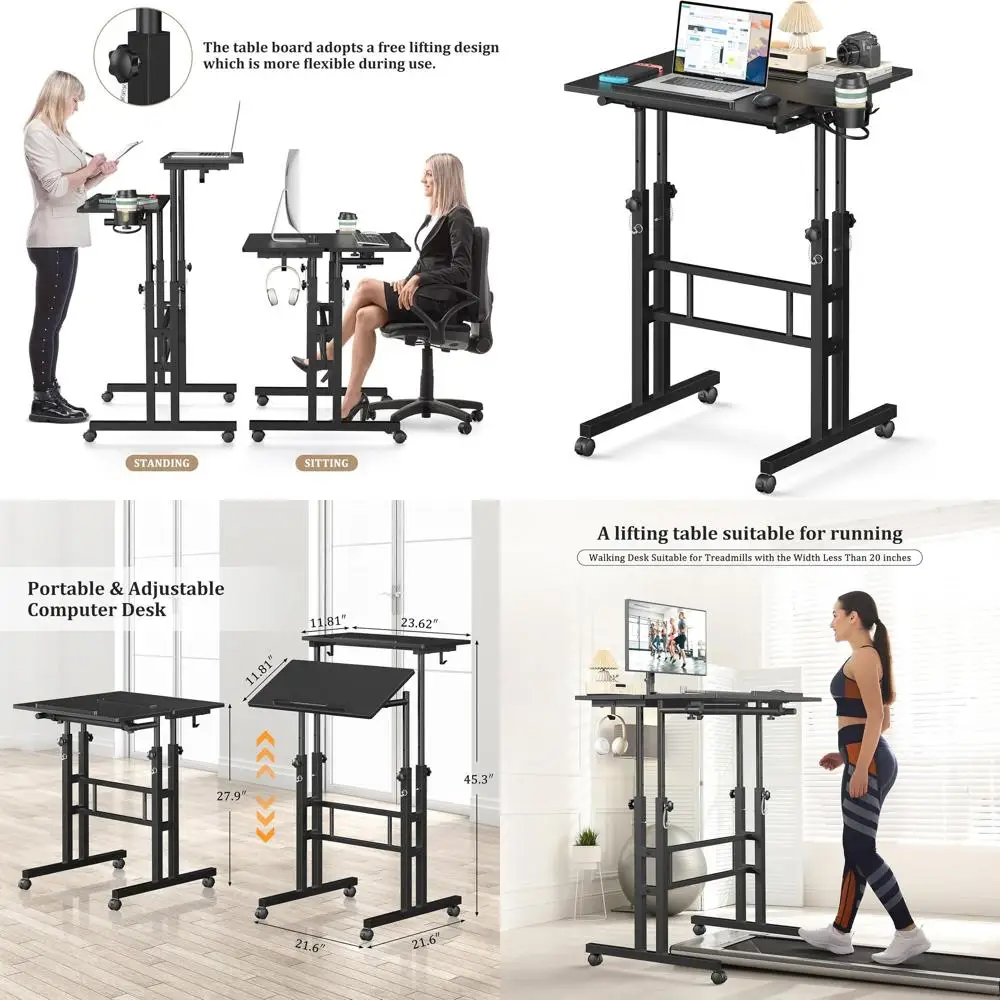 

Portable Adjustable-Height Standing Desk with Wheels for Mobile Computing