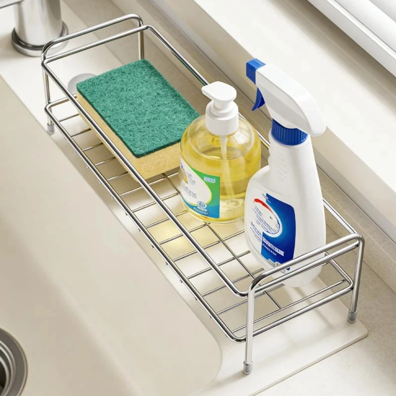 Space Saving Stainless Steel Sink Organizer with Built-in Sponge Storage Rack