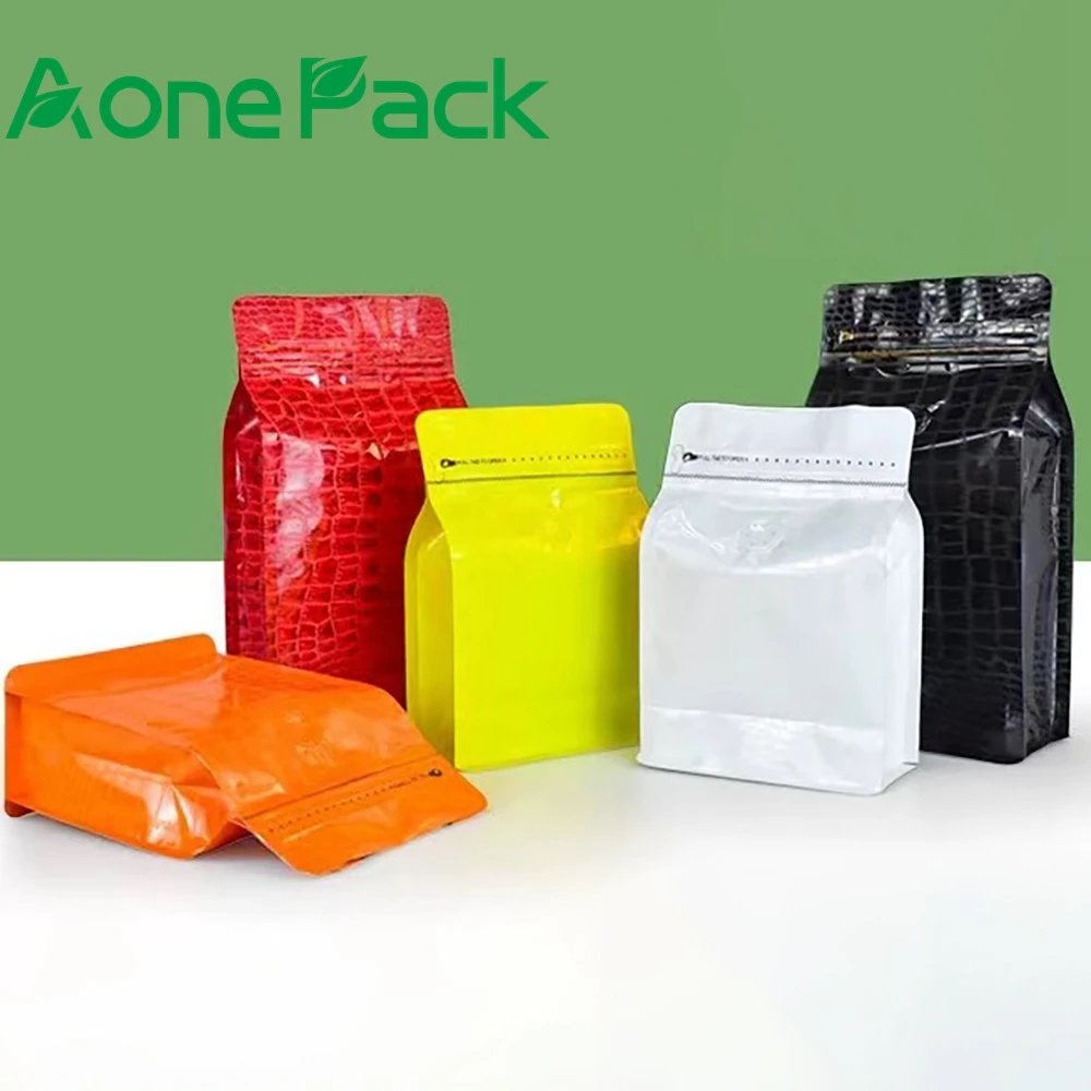 

100pcs Crocodile Pattern Black/Red/Orange/Yellow 250g 500g Coffee Bean Bag with One-way Valve Aluminum Foil Food T-Zipper Bag