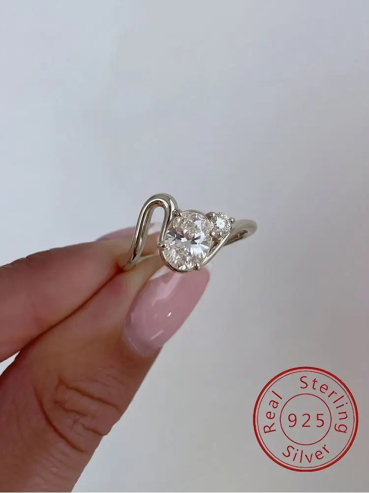 925 Sterling Silver Fashion Shiny Wave Fashion Oval Zircon Ring For Women Anniversary Wedding Daily Party Luxury Fine Jewelry