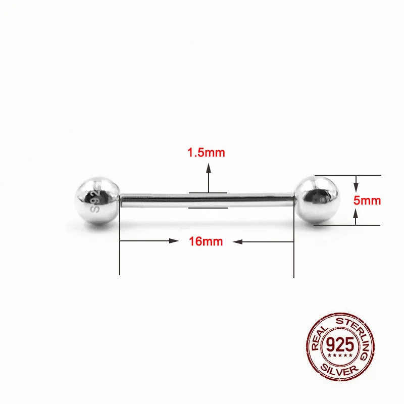 Double Ball Nipple Ring 925 Sterling Silver Tongue Piercing Studs Barbells Eyebrow Cartilage Piercing Labret Body Jewelry