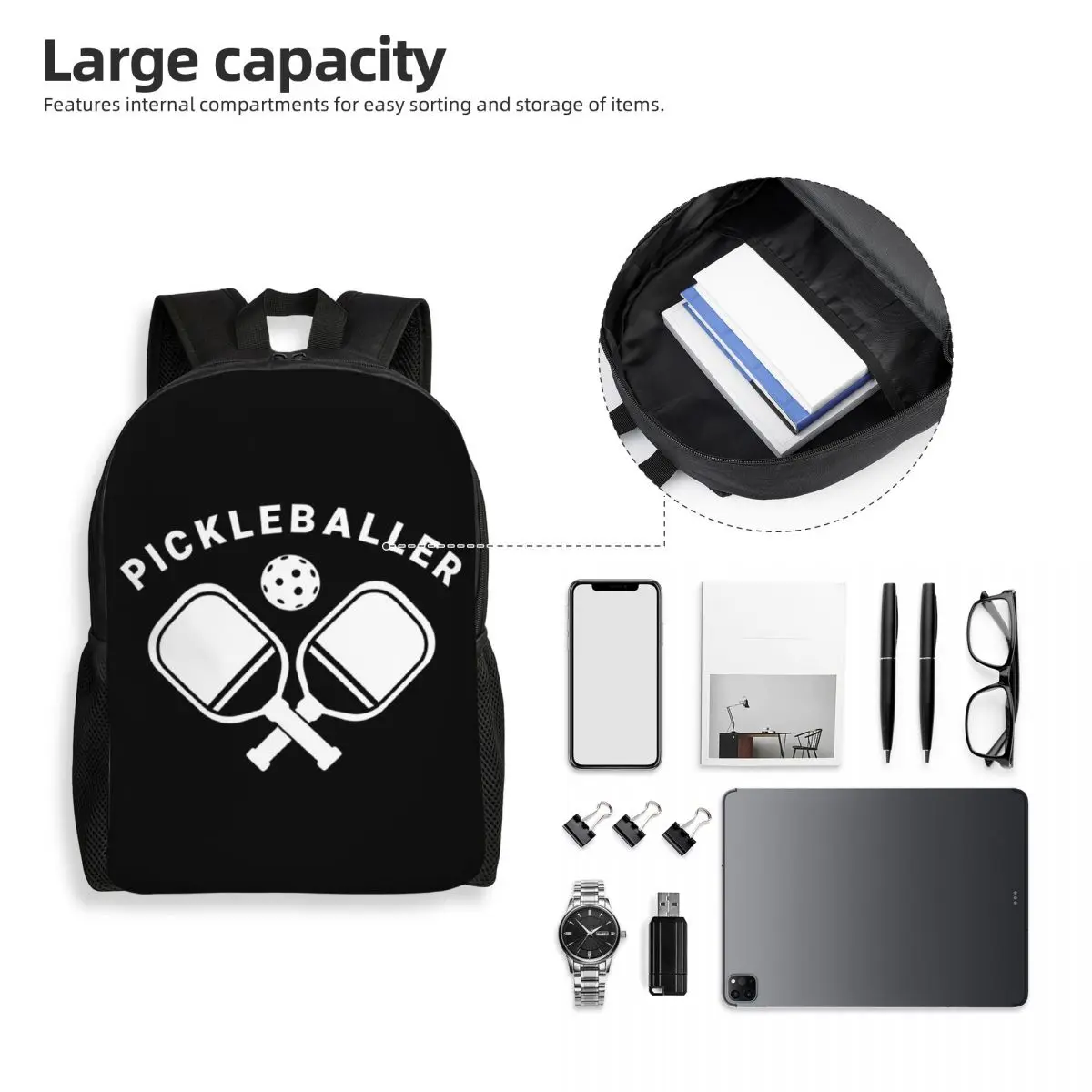 Fun Pickleball Apparel Pickleballer Backpack Student Boys Girls BookBag School Bag Laptop Shoulder Bags