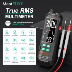 MASTFUYI Multímetro Digital Profissional True RMS - 9999 Contagens, Alcance Automático, Testador de Corrente e Tensão CA/CC com Carregamento por USB