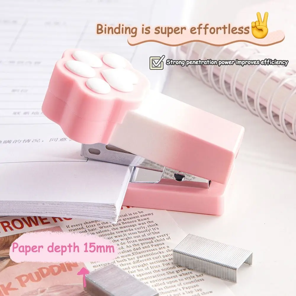 Durable Gradient Cat Claw Mini Stapler with Staples Multifunctional Stapler Set Paper Binder Student Stationery