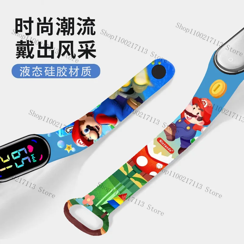 Super Mario kids Watches Anime figure cute Luigi Luminous Bracelet Watch LED Touch Waterproof Sports boys girls toys watch gifts