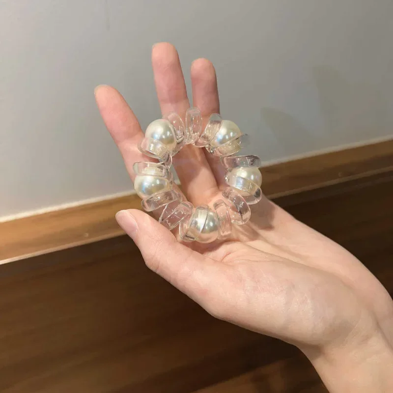 3/1 buah cincin karet telepon mutiara, cincin rambut mutiara sangat elastis tahan lama temperamen sederhana