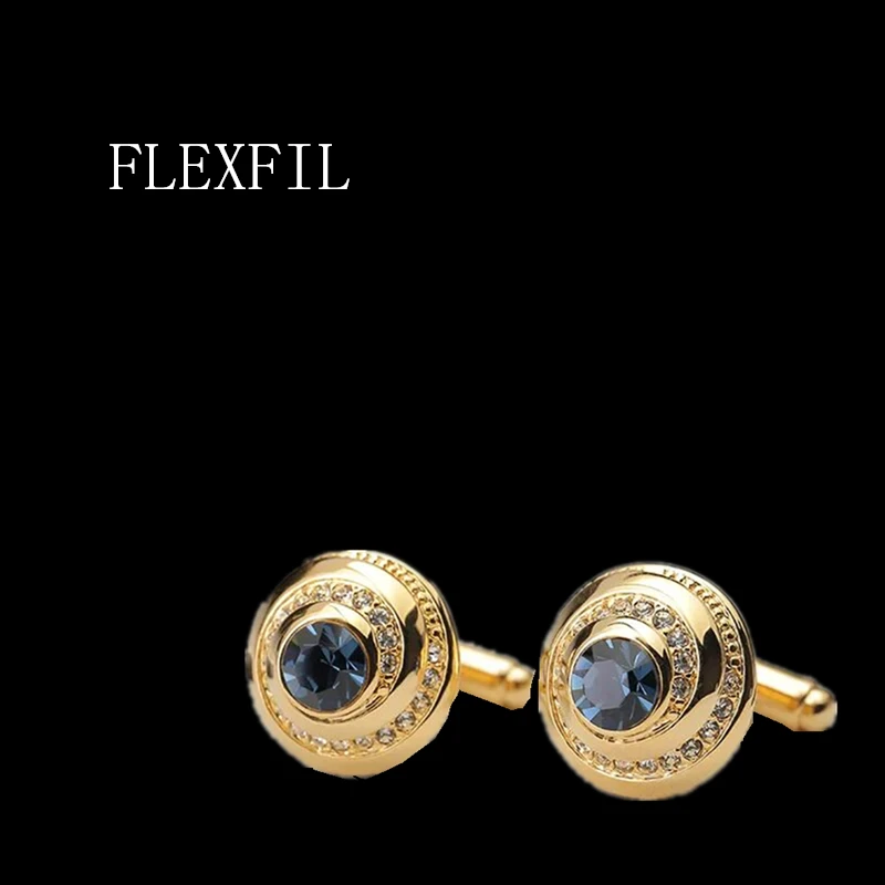 

FLEXFIL Jewelry french shirt cufflink for mens Brand designer Cuffs link Button crystal High Quality Luxury Wedding gemelos