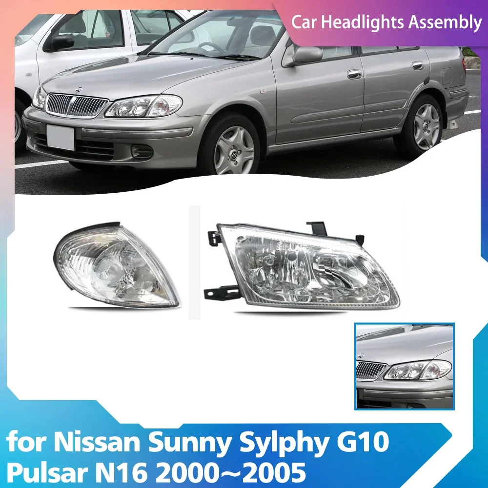 Headlights Assembly for Nissan Sunny Bluebird Sylphy G10 Pulsar N16 2000~2005 Lights Map Halogen Corner Side Lamps Accessories