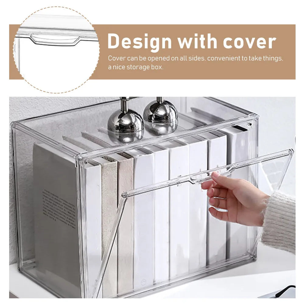 

Book Organizing Box Transparent Acrylic Material Strong Bearing Capacity for Bedroom Living Room Tabletop Clutter Free