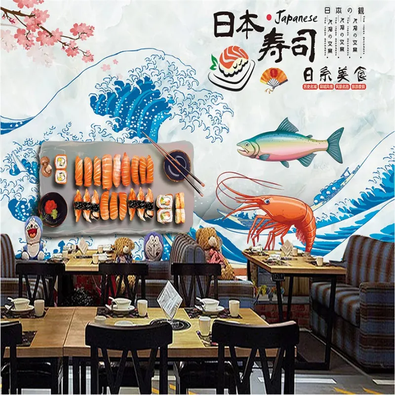 

Hand-painted Japanese Sushi Food Background Wall Paper 3D Customized Sushi Restaurants Large Mural Wallpaper Wall Covering 3D