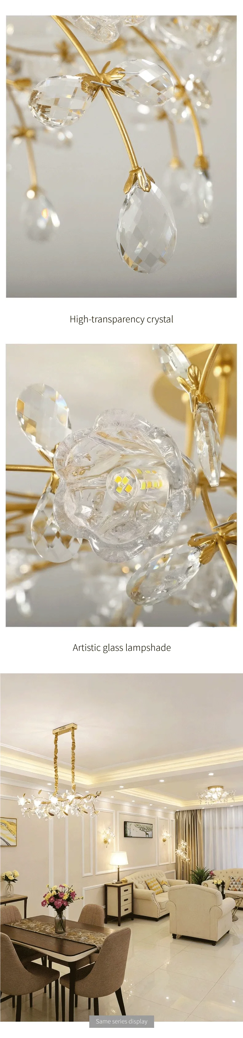 European Gold LED G9 Ceiling Light K9 Crystal