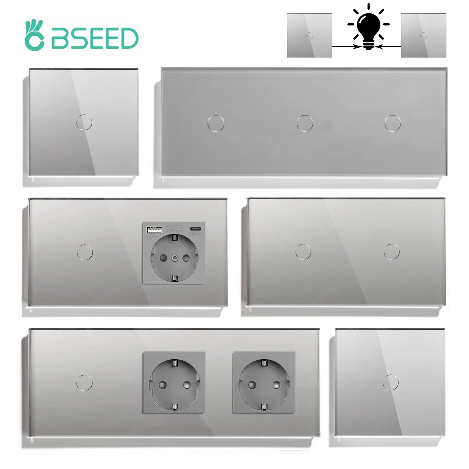 

BSEED 1/2/3Gang Touch Light Switches 1/2/3Way Stair Sensor Switches For Hallway Corridor With Socket EU Standard Glass Panels
