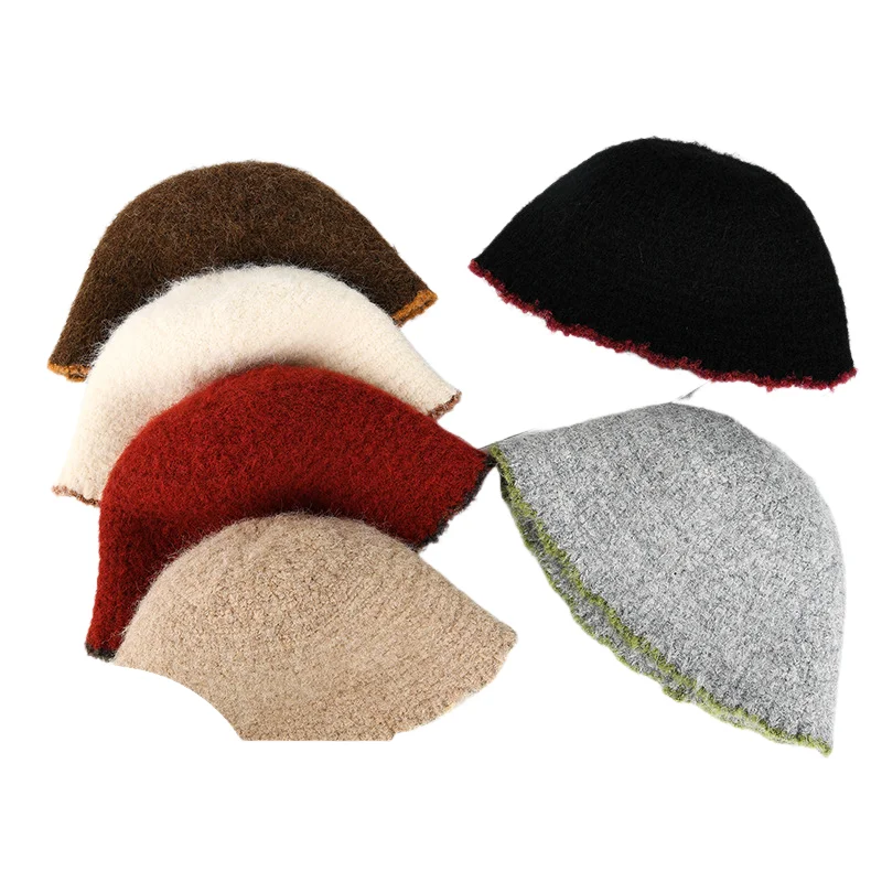 

Осень-зима, женская вязаная нечеткая панама, мягкая теплая шапка-клош, цветная элегантная рыбацкая шапка, головной убор для женщин, повседневная уличная шапка