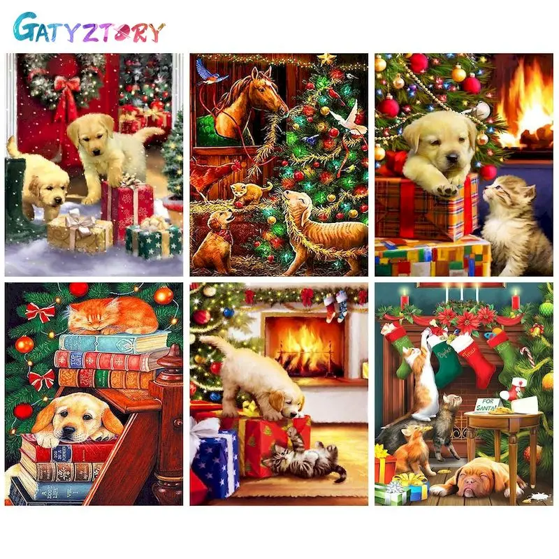 

GATYZTORY Picture By Number Christmas DIY and cat Kits Painting By Number For Adults Drawing On Canvas HandPainted Gift