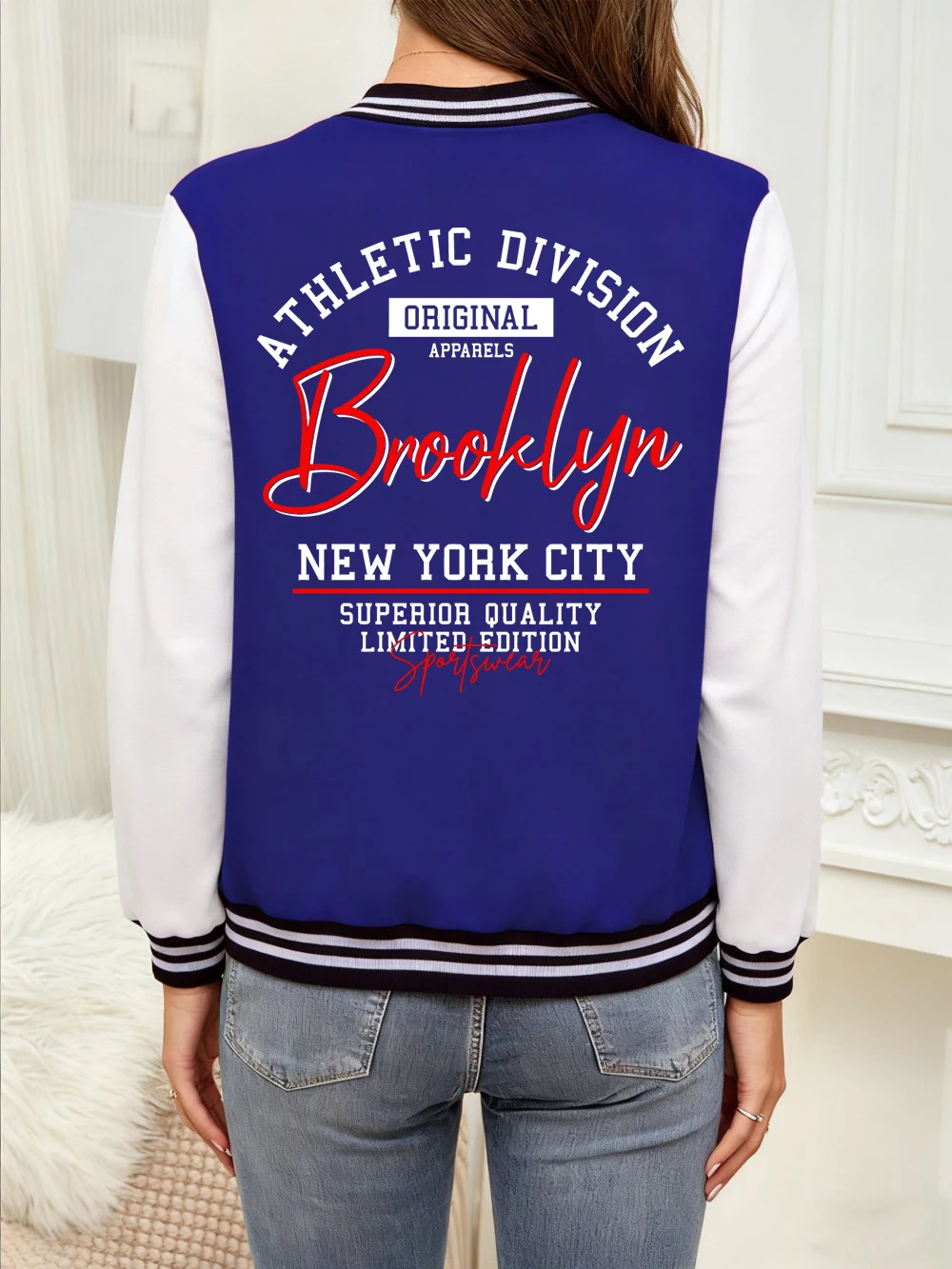 

Athletic Division Brooklyn Printing Baseball Coat Womens Winter Cotton Jackets Casual Pocket Coats Basics Warm Woman Clothes