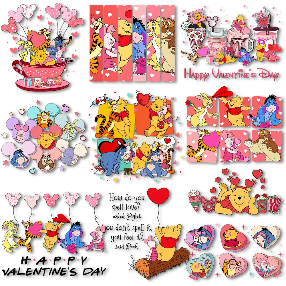 Valentine's Day Winnie the Pooh Iron on Transfers Heat Press Stickers on Tshirts Thermal Patches on Tshirts