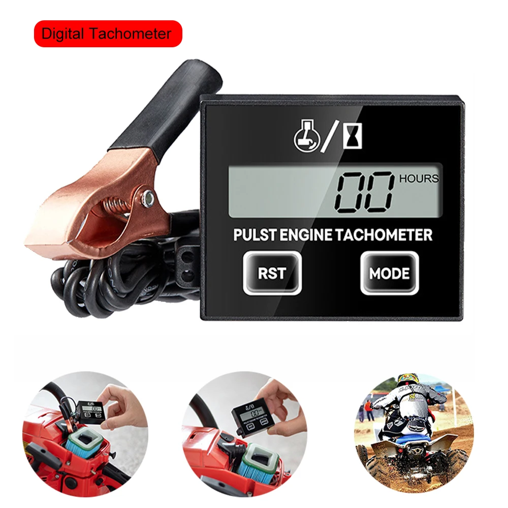 LCD Digital Tachometer Inductive Engine Tachometer Waterproof Tach Hour Meter for Chainsaw Marine ATV Motorcycle UTV Engine