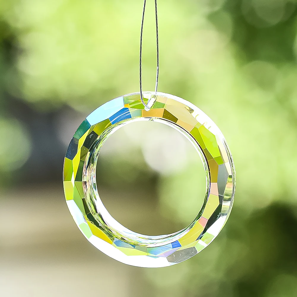 2pcs 50mm Circle Crystal Suncatcher Making Prism Rainbow Round Ring Glass Chandelier Parts Lamp Pendant DIY Garden Hanging Decor