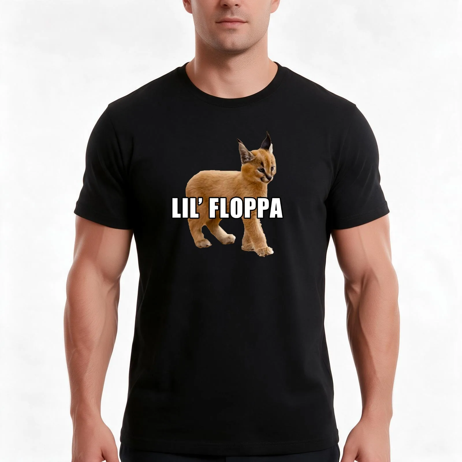 Lil' Floppa peeker meme peeking Big floppa baby caracal T-Shirt, Summer Casual Cotton Tee, Oversized Streetwear Tops